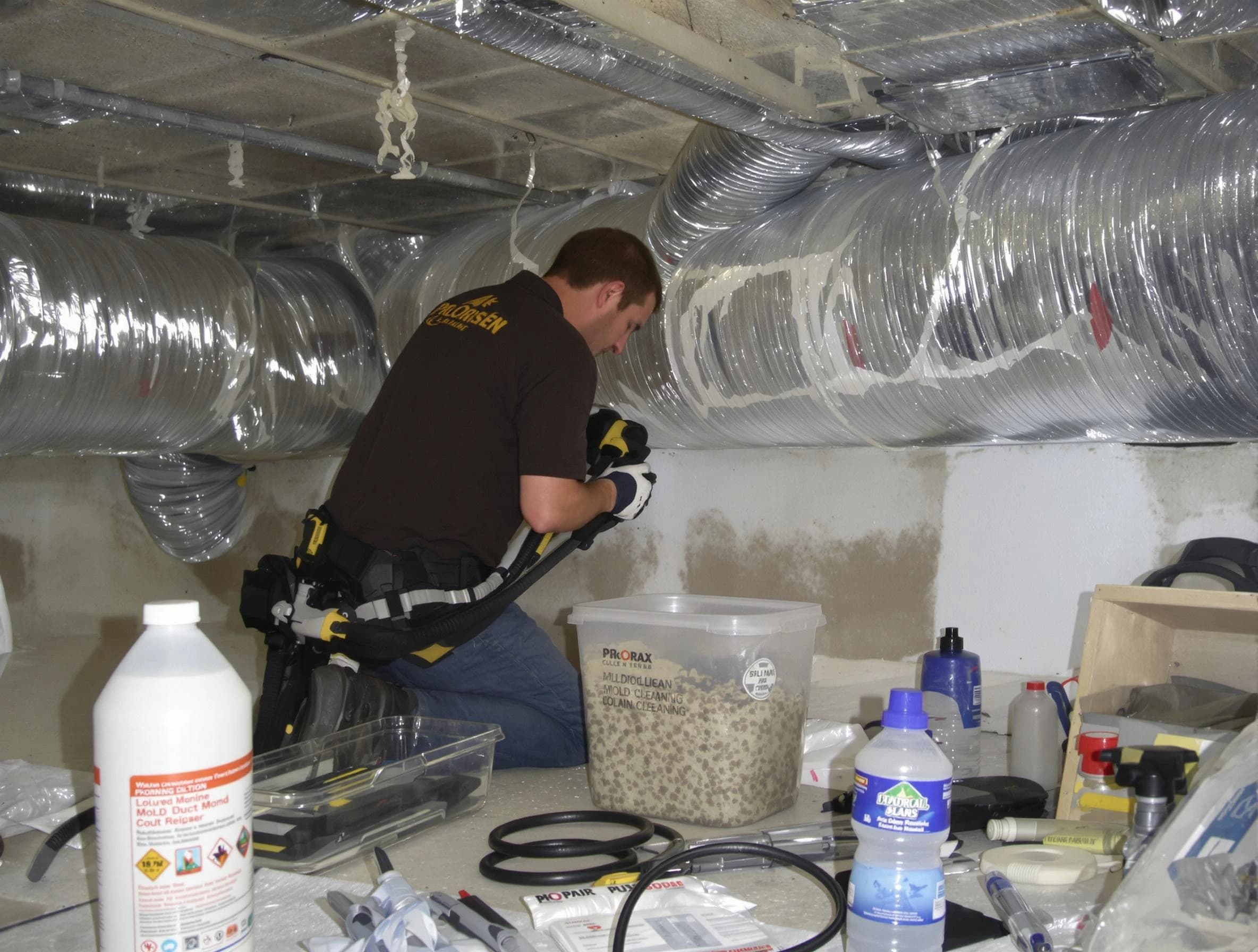 Medford Air Duct Cleaning specialist performing professional mold removal from air ducts in Medford