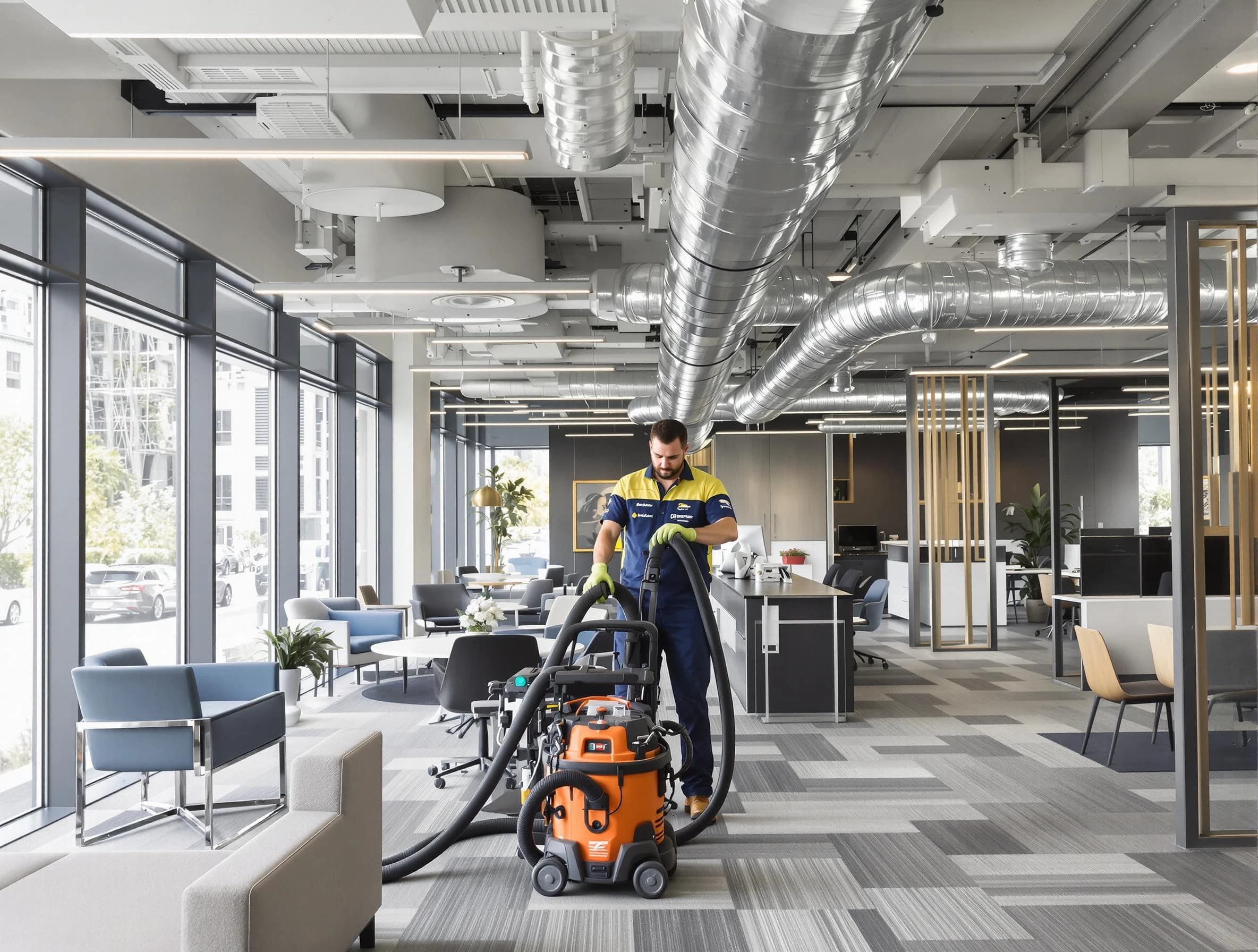 Medford Air Duct Cleaning team performing thorough commercial duct cleaning at a Medford business center