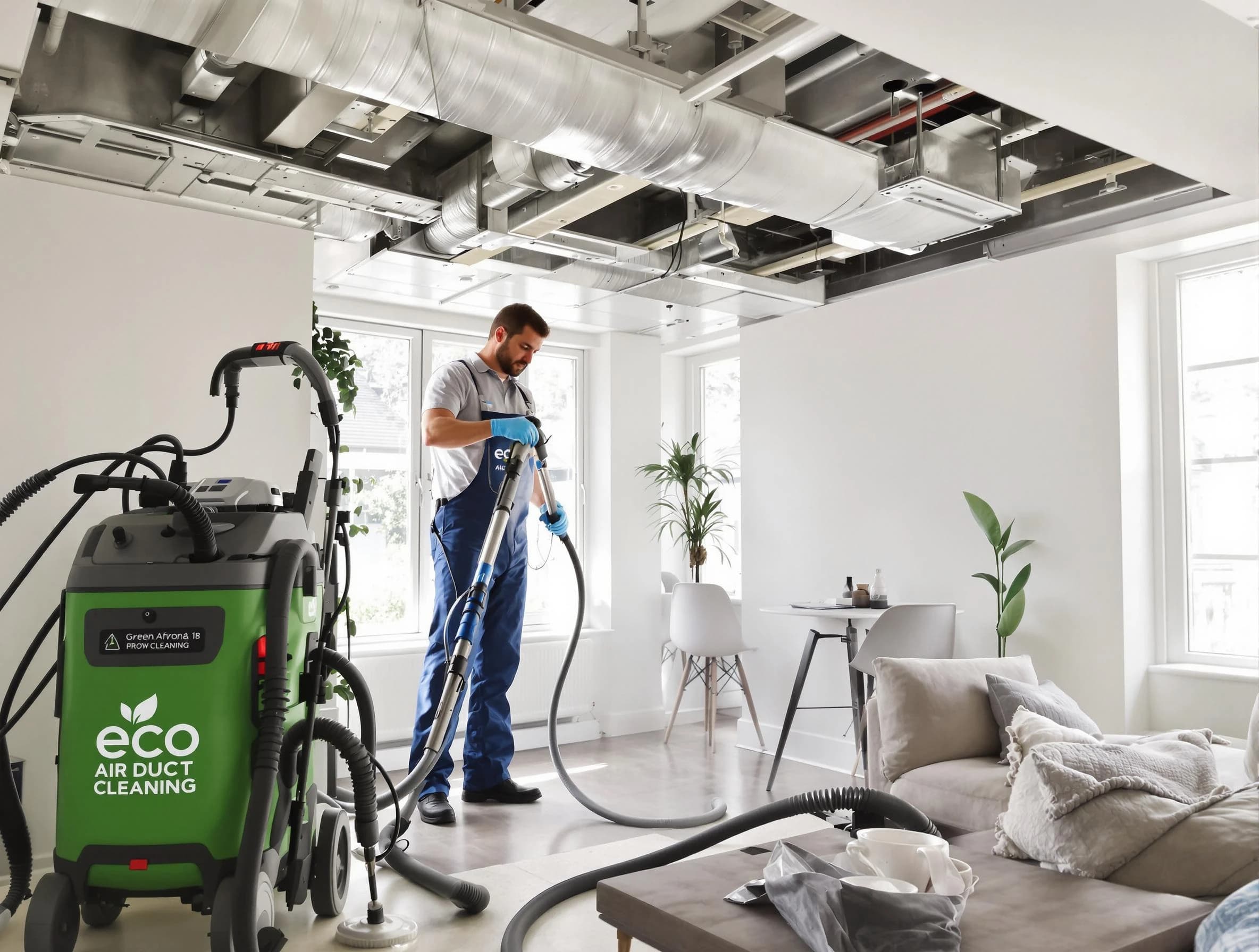 Medford Air Duct Cleaning technician performing eco-friendly duct cleaning using sustainable methods in Medford