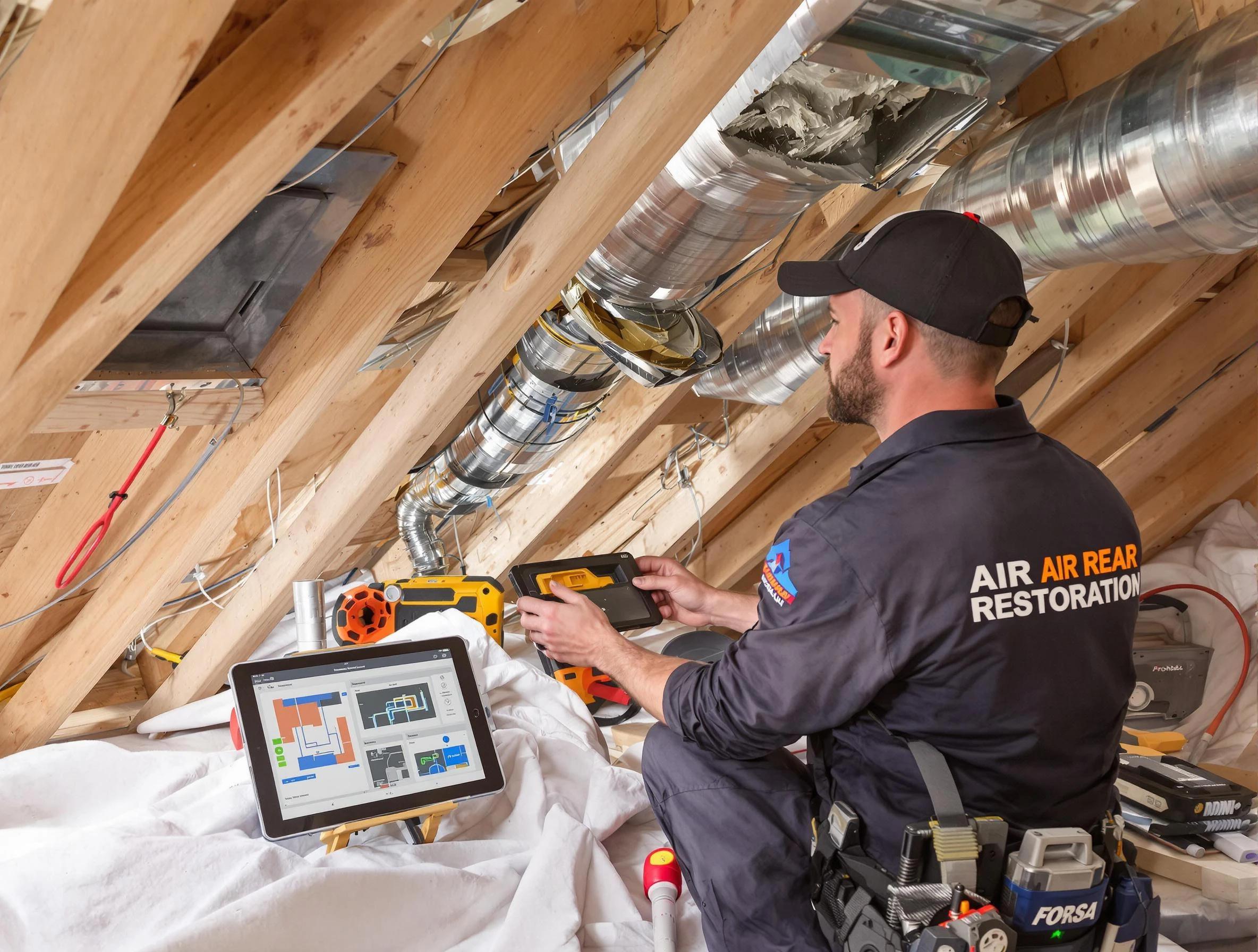 Medford Air Duct Cleaning technician performing precise duct repair work in Medford