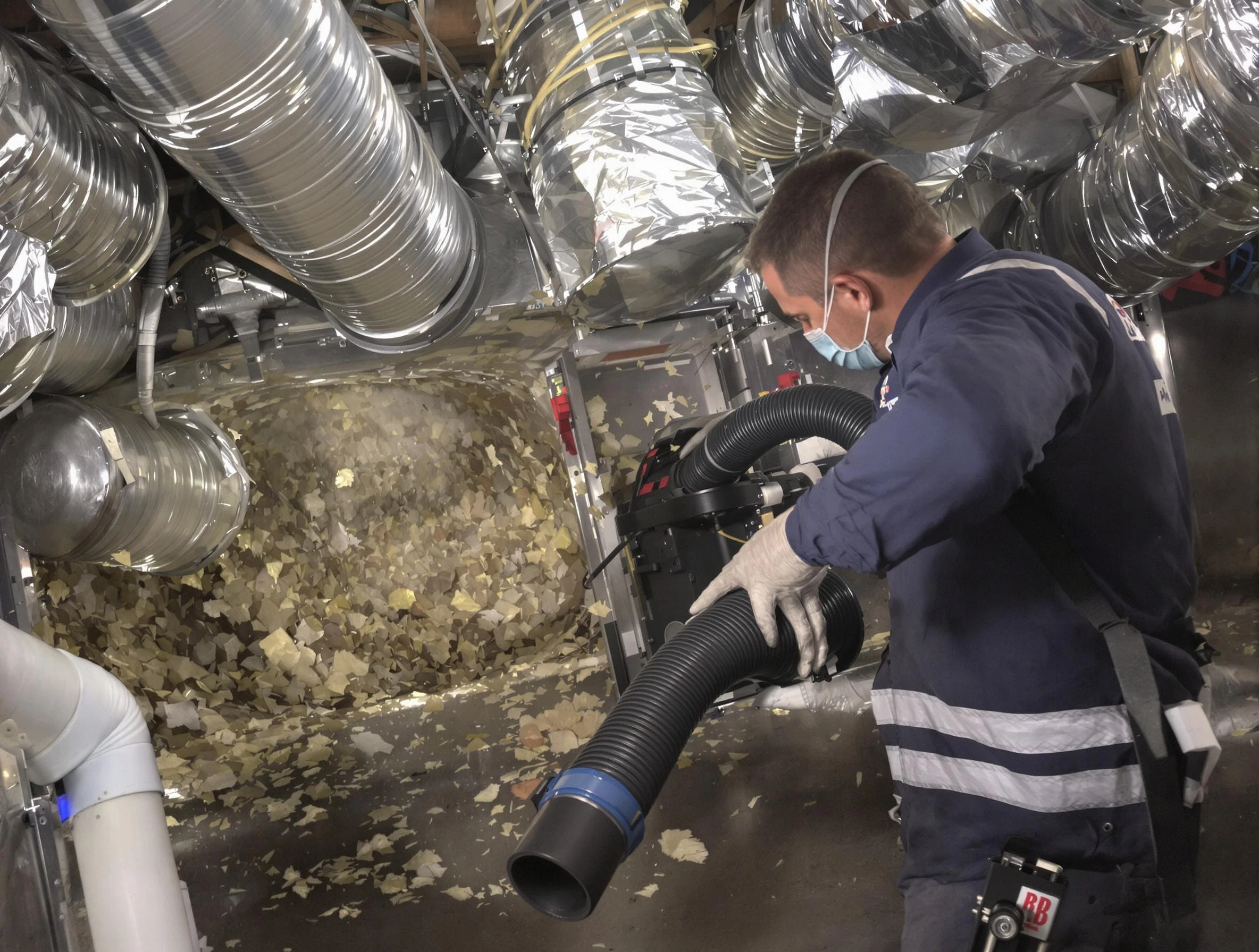 Medford Air Duct Cleaning specialist operating negative pressure cleaning equipment for thorough duct maintenance in Medford